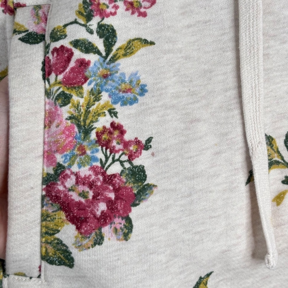 Anthropologie Daily Practice Floral Hoodie M Beige Cottage Boho Lounge Spring - Picture 6 of 12